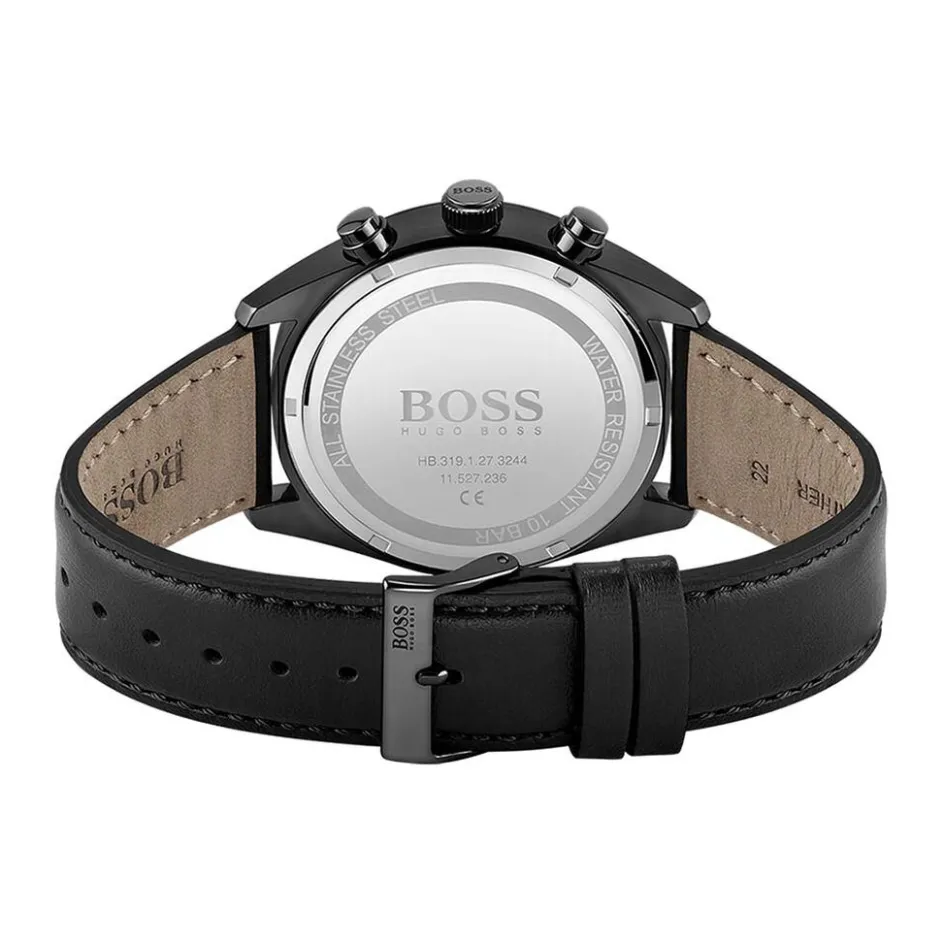 New HUGO BOSS Montre Boss Champion Noir cadran noir fond noir bracelet cuir noir