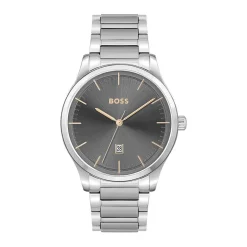Outlet HUGO BOSS Montre Boss Reason Gris cadran argenté fond gris bracelet acier argenté