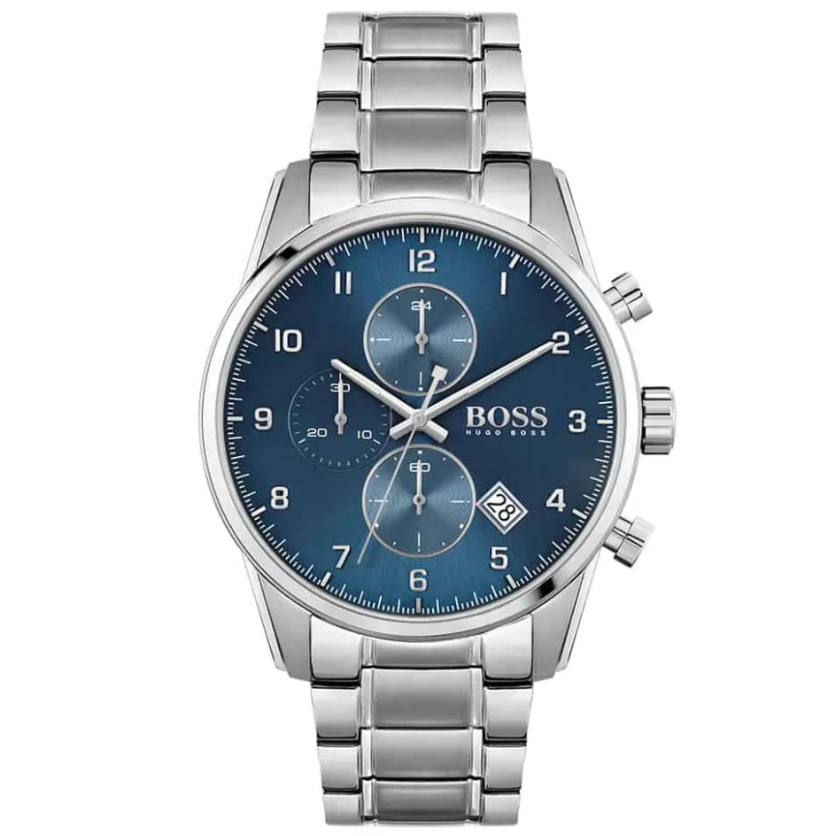 Best HUGO BOSS Montre Boss Skymaster Bleu cadran argenté fond bleu bracelet acier argenté