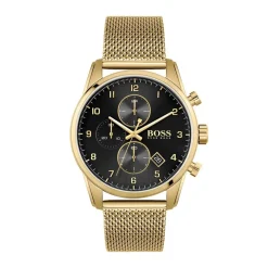 Best HUGO BOSS Montre Boss Skymaster Noir cadran doré fond noir bracelet acier doré