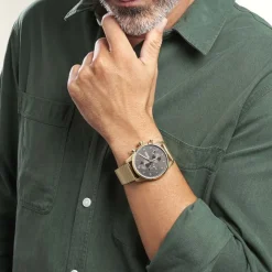 Best HUGO BOSS Montre Boss Skymaster Noir cadran doré fond noir bracelet acier doré