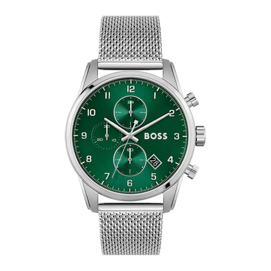 Online HUGO BOSS Montre Boss Skymaster Vert cadran argenté fond vert bracelet acier argenté