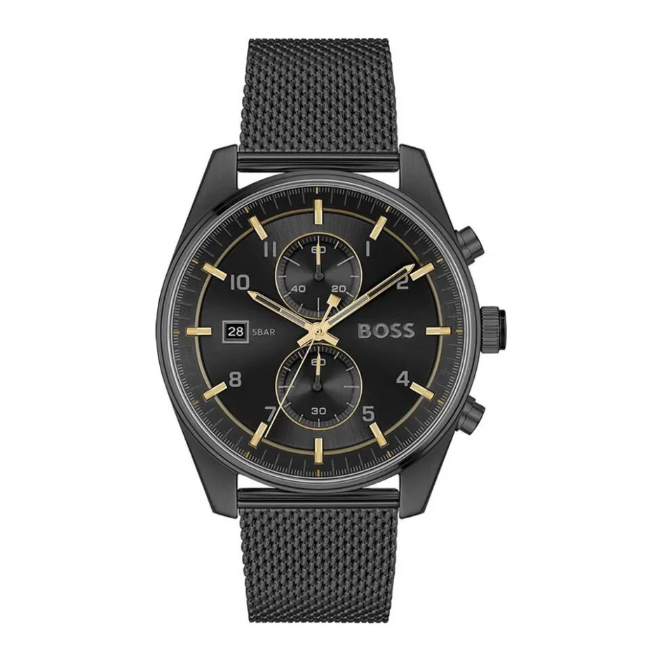 Online HUGO BOSS Montre Boss Skytraveller Noir cadran noir fond noir bracelet acier noir