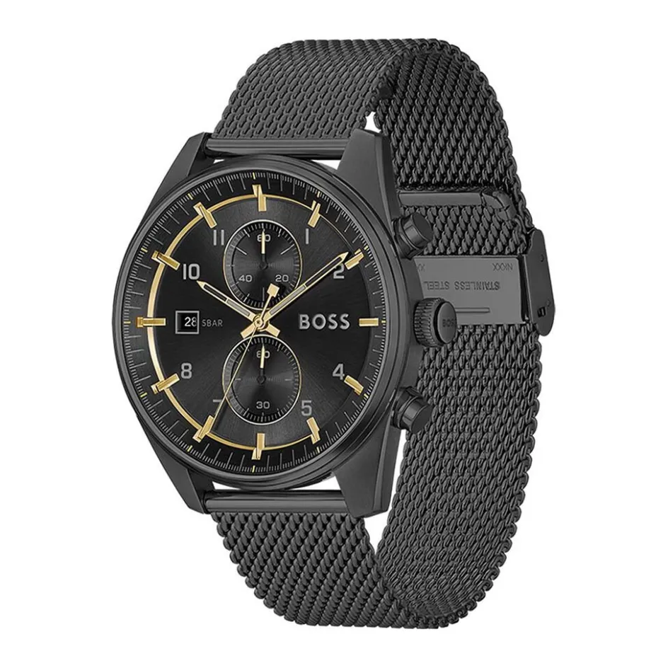 Online HUGO BOSS Montre Boss Skytraveller Noir cadran noir fond noir bracelet acier noir
