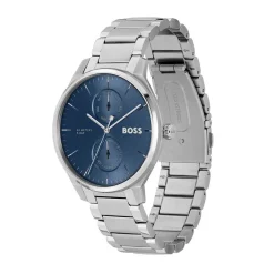 HUGO BOSS Montre Boss Tyler Bleu cadran argenté fond bleu bracelet acier argenté