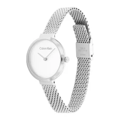 New CALVIN KLEIN Montre Minimalistic T Bar Blanc cadran argenté fond blanc bracelet acier argenté