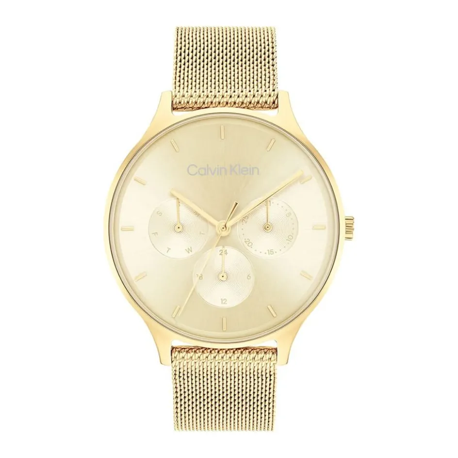 Hot CALVIN KLEIN Montre Timeless Multi Champagne cadran doré fond champagne bracelet acier doré