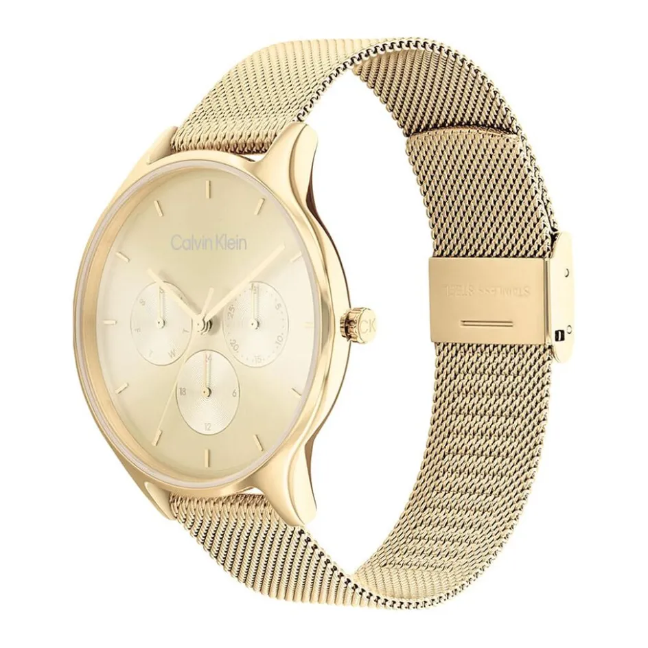 Hot CALVIN KLEIN Montre Timeless Multi Champagne cadran doré fond champagne bracelet acier doré