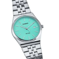 Online CASIO COLLECTION Montre Azur cadran gris fond azur bracelet acier argenté