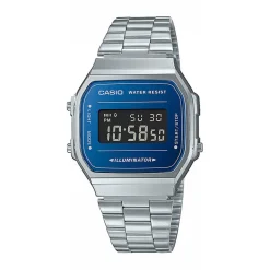 Hot CASIO COLLECTION Montre Bleu cadran gris bracelet acier argenté