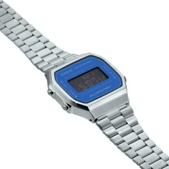 Hot CASIO COLLECTION Montre Bleu cadran gris bracelet acier argenté