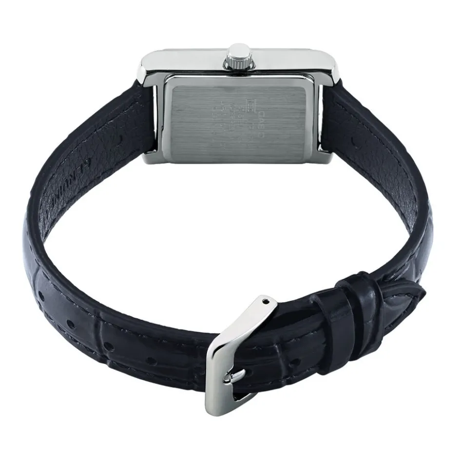 Outlet CASIO COLLECTION Montre Gris cadran argenté fond gris bracelet cuir noir
