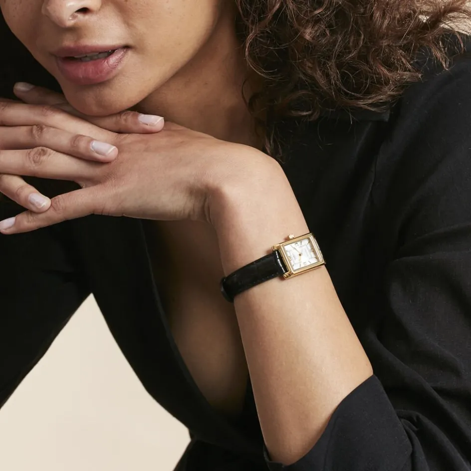 Clearance CASIO COLLECTION Montre Gris cadran doré fond gris bracelet cuir noir