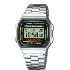 Sale CASIO COLLECTION Montre Vintage 2 Tons cadran argenté fond noir bracelet acier argenté