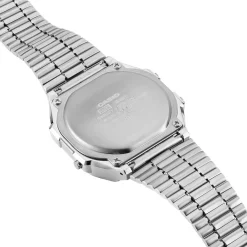 Sale CASIO COLLECTION Montre Vintage 2 Tons cadran argenté fond noir bracelet acier argenté