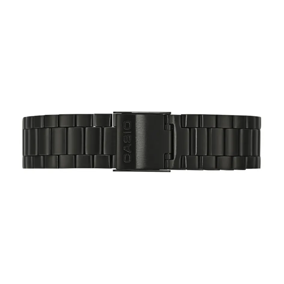 Sale CASIO COLLECTION Montre Vintage Noir cadran doré fond noir bracelet acier noir