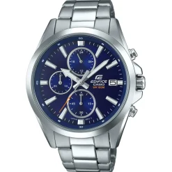 CASIO EDIFICE Montre Bleu cadran argenté fond bleu bracelet acier argenté
