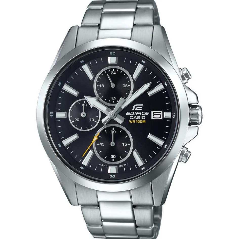 Best CASIO EDIFICE Montre Noir cadran argenté fond noir bracelet acier argenté