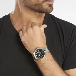 Best CASIO EDIFICE Montre Noir cadran argenté fond noir bracelet acier argenté