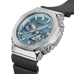 Discount CASIO G-SHOCK Montre Bleu Sky cadran argenté fond bleu sky bracelet résine noir