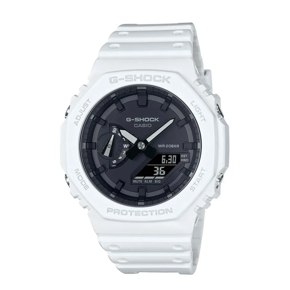 Hot CASIO G-SHOCK Montre Classic Noir cadran blanc fond noir bracelet résine blanc
