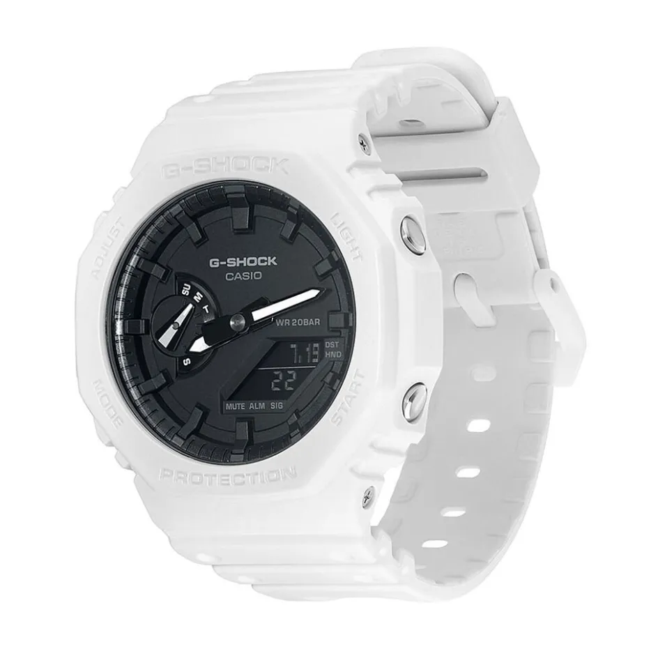 Hot CASIO G-SHOCK Montre Classic Noir cadran blanc fond noir bracelet résine blanc