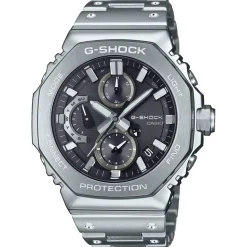 Clearance CASIO G-SHOCK Montre Premium Noir cadran argenté fond noir bracelet acier argenté