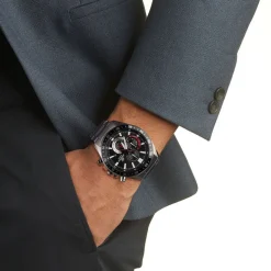 Discount CASIO EDIFICE Montre Casio Noir cadran argenté fond noir bracelet acier argenté