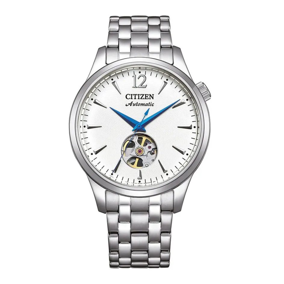 Discount CITIZEN Montre Platform Auto Blanc cadran argenté fond blanc bracelet acier argenté
