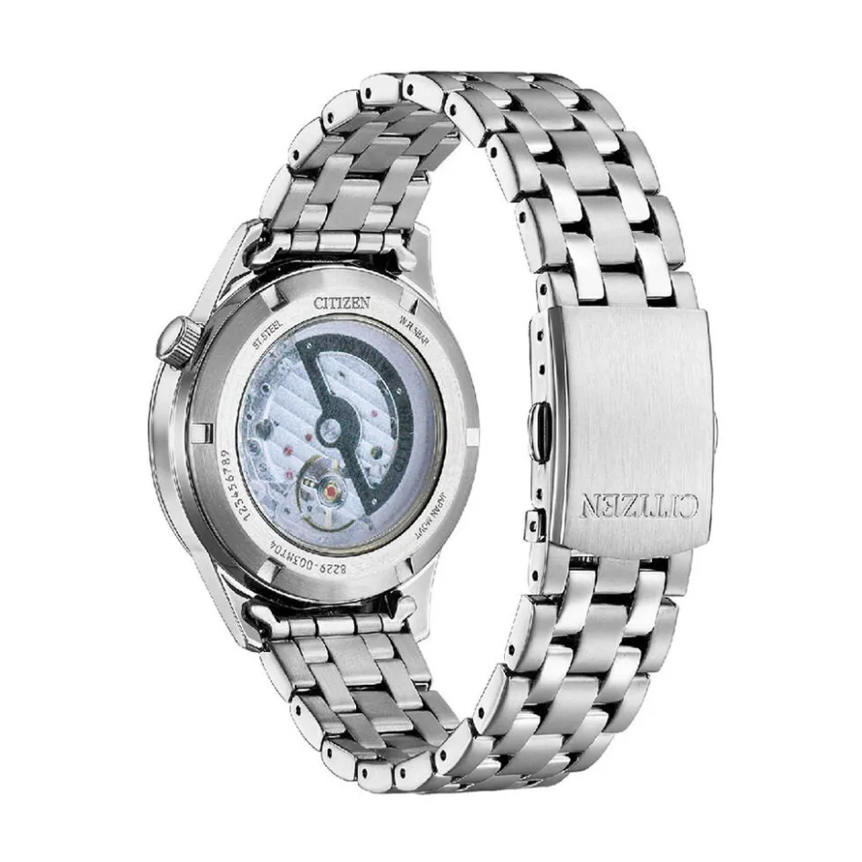 Discount CITIZEN Montre Platform Auto Blanc cadran argenté fond blanc bracelet acier argenté