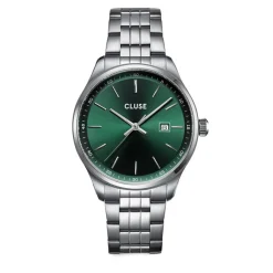 CLUSE Montre Anthéor Vert cadran argenté fond vert bracelet acier argenté