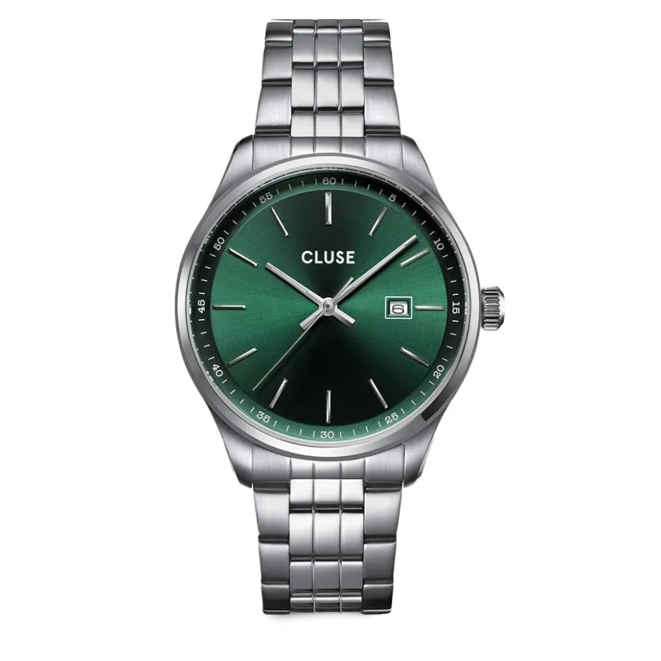 CLUSE Montre Anthéor Vert cadran argenté fond vert bracelet acier argenté