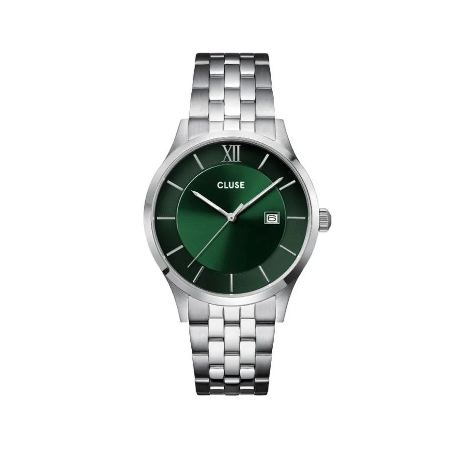 Sale CLUSE Montre Aravis Vert cadran argenté fond vert bracelet acier argenté