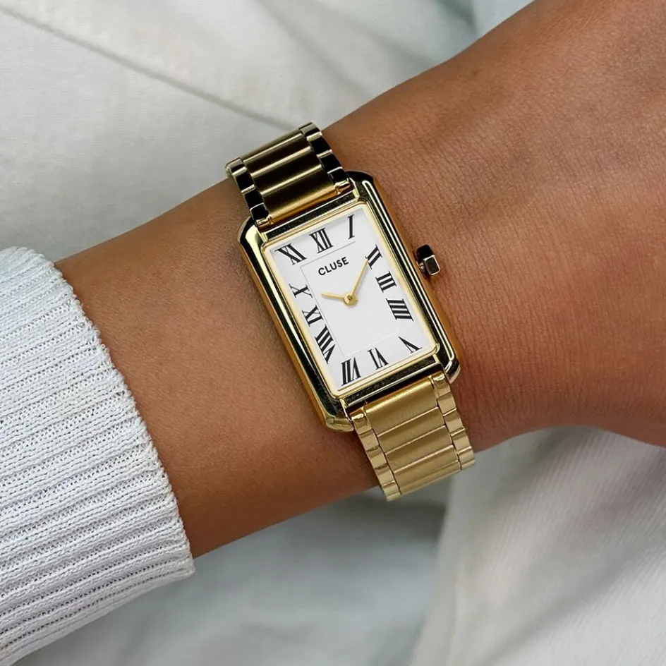 Discount CLUSE Montre Belissena Blanc cadran doré fond blanc bracelet acier doré