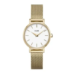 Best CLUSE Montre Boho Chic Petite Blanc cadran doré fond blanc bracelet acier doré