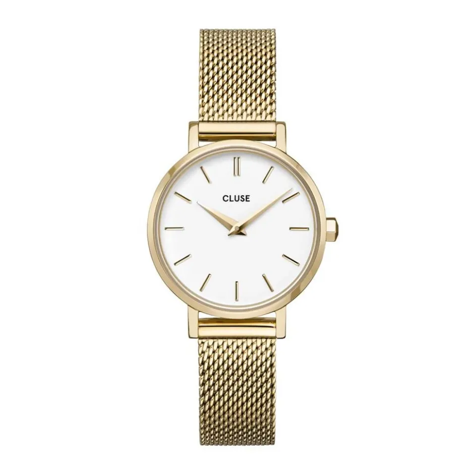 Best CLUSE Montre Boho Chic Petite Blanc cadran doré fond blanc bracelet acier doré
