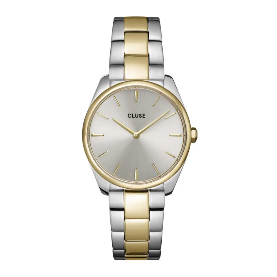 Hot CLUSE Montre Feroce Petite Argenté cadran argenté fond argenté bracelet acier bicolore