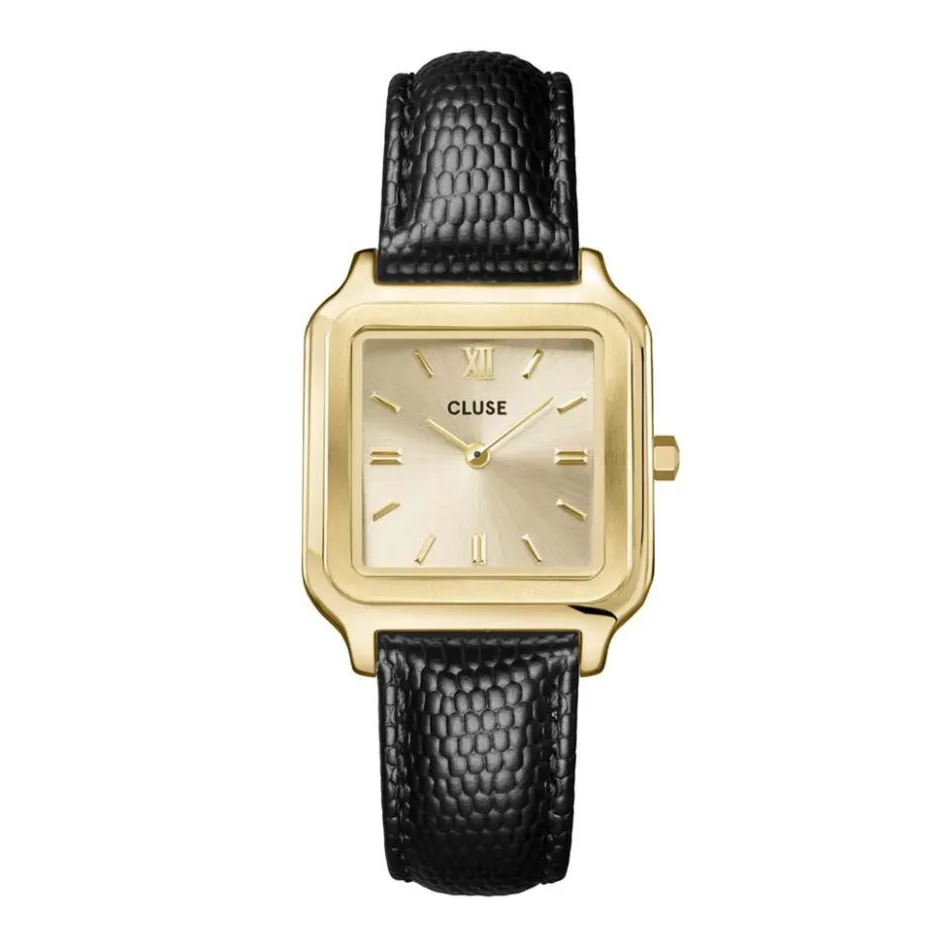 Sale CLUSE Montre Gracieuse Champagne cadran doré fond champagne bracelet cuir de vache noir