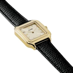 Sale CLUSE Montre Gracieuse Champagne cadran doré fond champagne bracelet cuir de vache noir