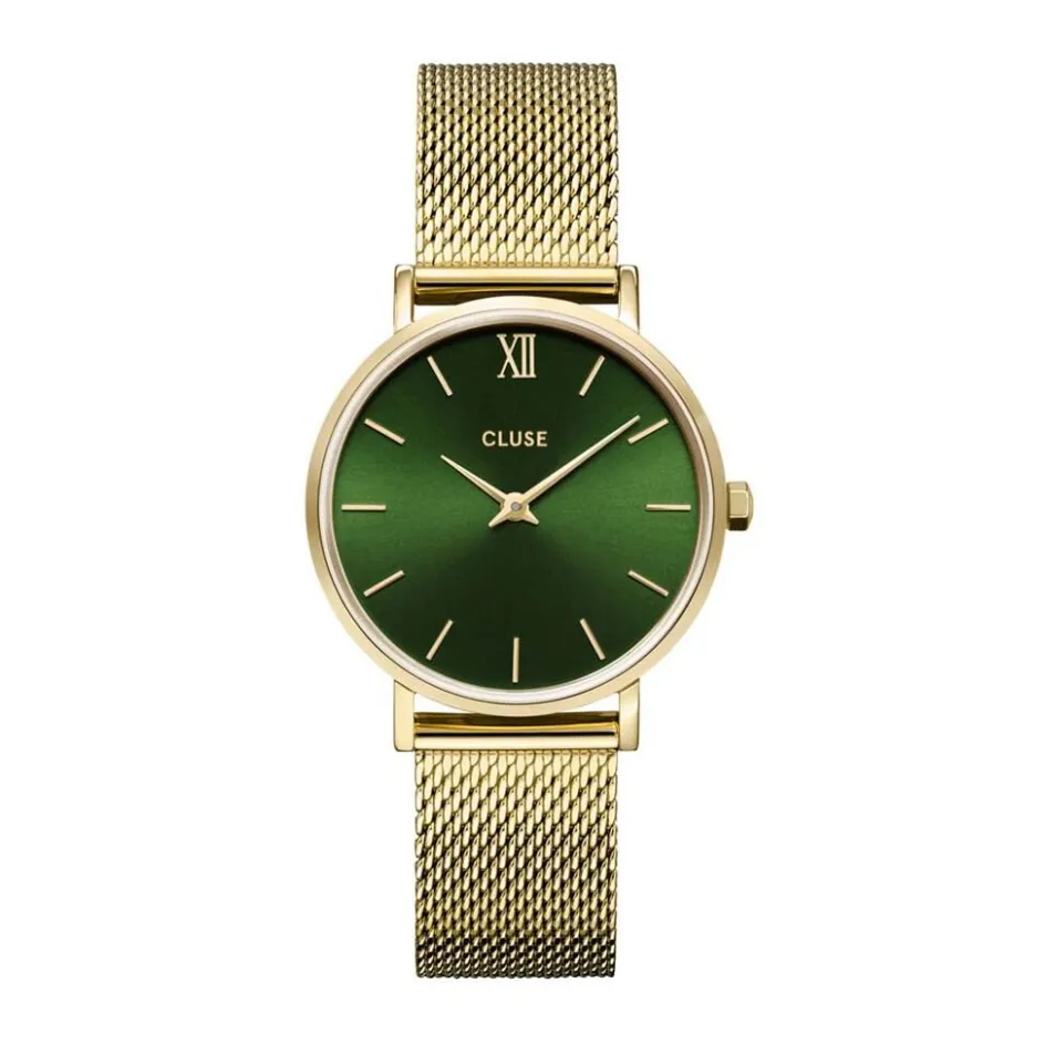 CLUSE Montre Minuit Vert cadran doré fond vert bracelet acier doré