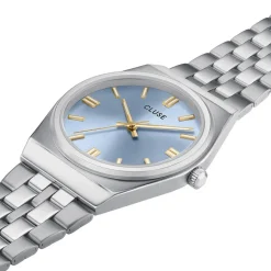 Sale CLUSE Montre Retro 70's Bleu cadran argenté fond bleu bracelet acier argenté