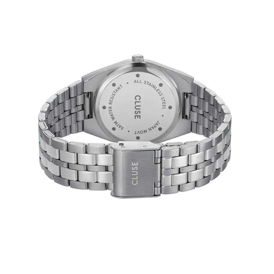 Outlet CLUSE Montre Retro 70's Rose cadran argenté fond rose bracelet acier argenté