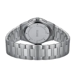 CLUSE Montre Vigoureux Chrono Bleu cadran argenté fond bleu bracelet acier argenté