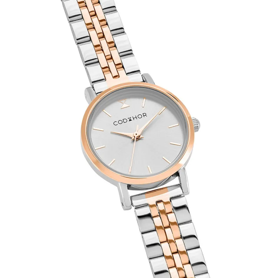 Discount CODHOR Montre Alix Argenté cadran bicolore blanc / rose fond argenté bracelet acier bicolore