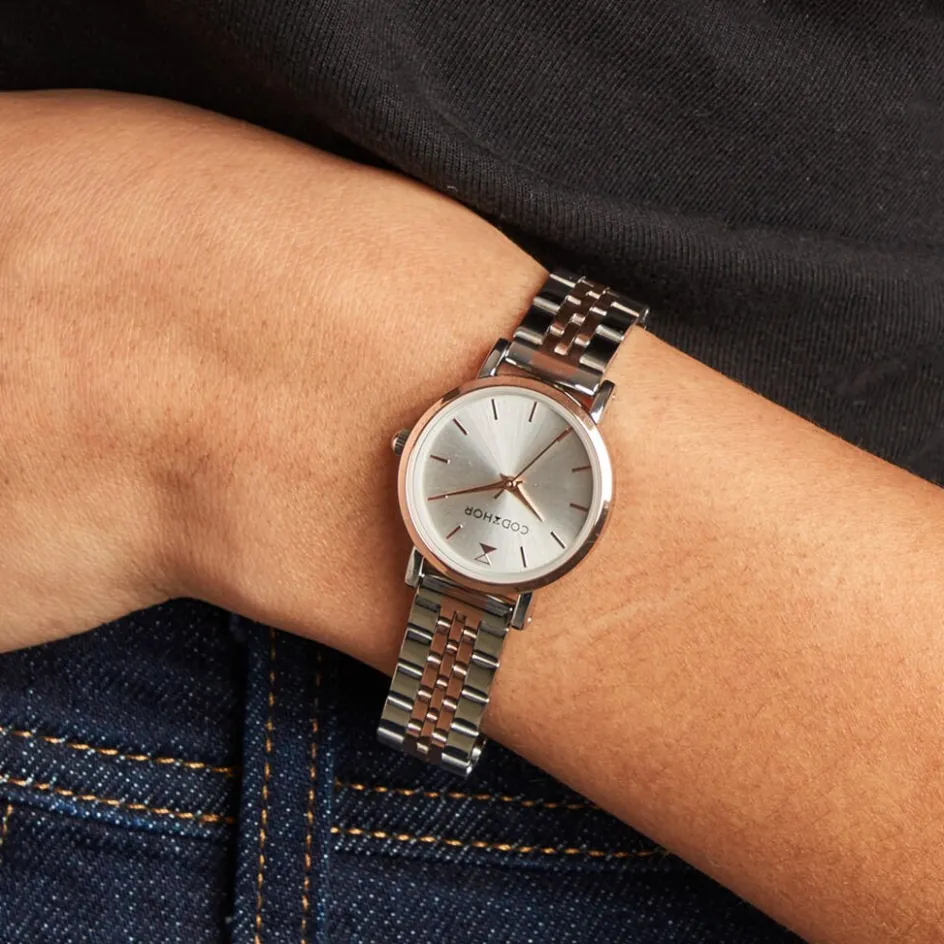 Discount CODHOR Montre Alix Argenté cadran bicolore blanc / rose fond argenté bracelet acier bicolore