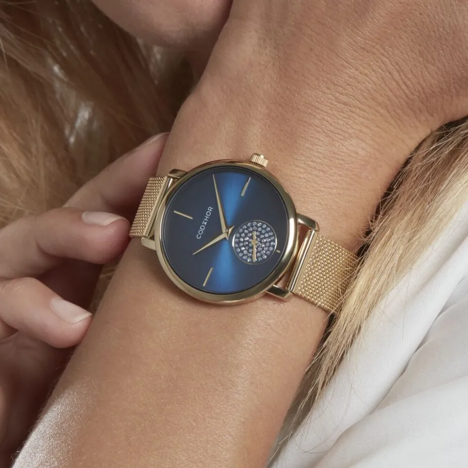 New CODHOR Montre Amele Bleu cadran doré fond bleu bracelet acier doré