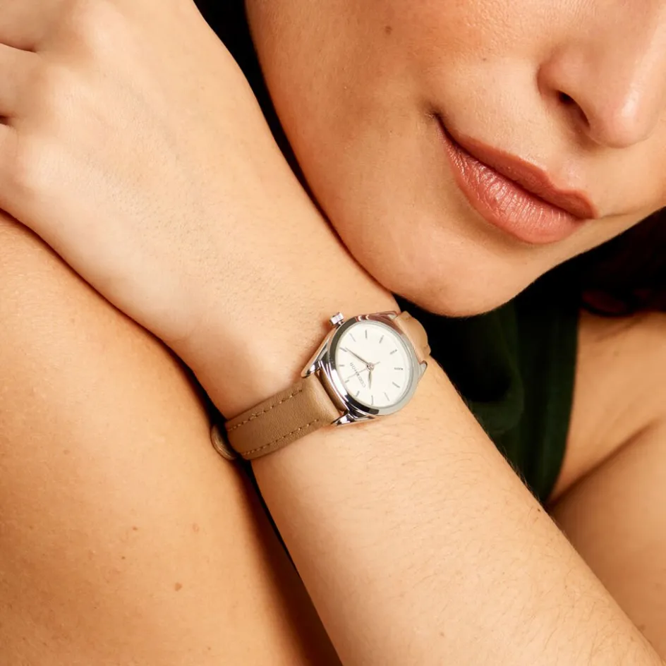 CODHOR Montre Anais Argenté cadran argente fond argenté bracelet synthétique beige