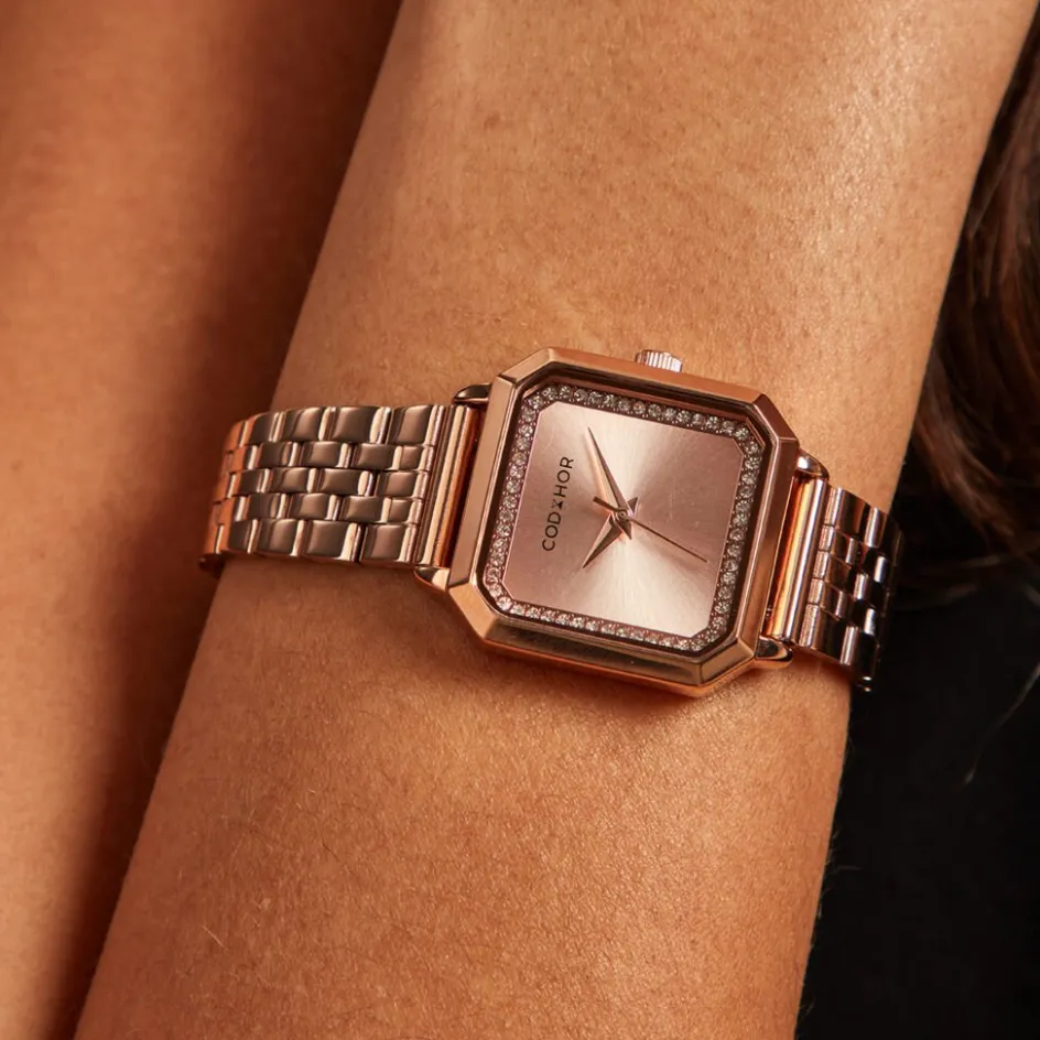 Best CODHOR Montre Carla Rose cadran rose fond rose bracelet acier rose