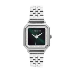 Online CODHOR Montre Carla Vert cadran argenté fond vert bracelet acier argenté