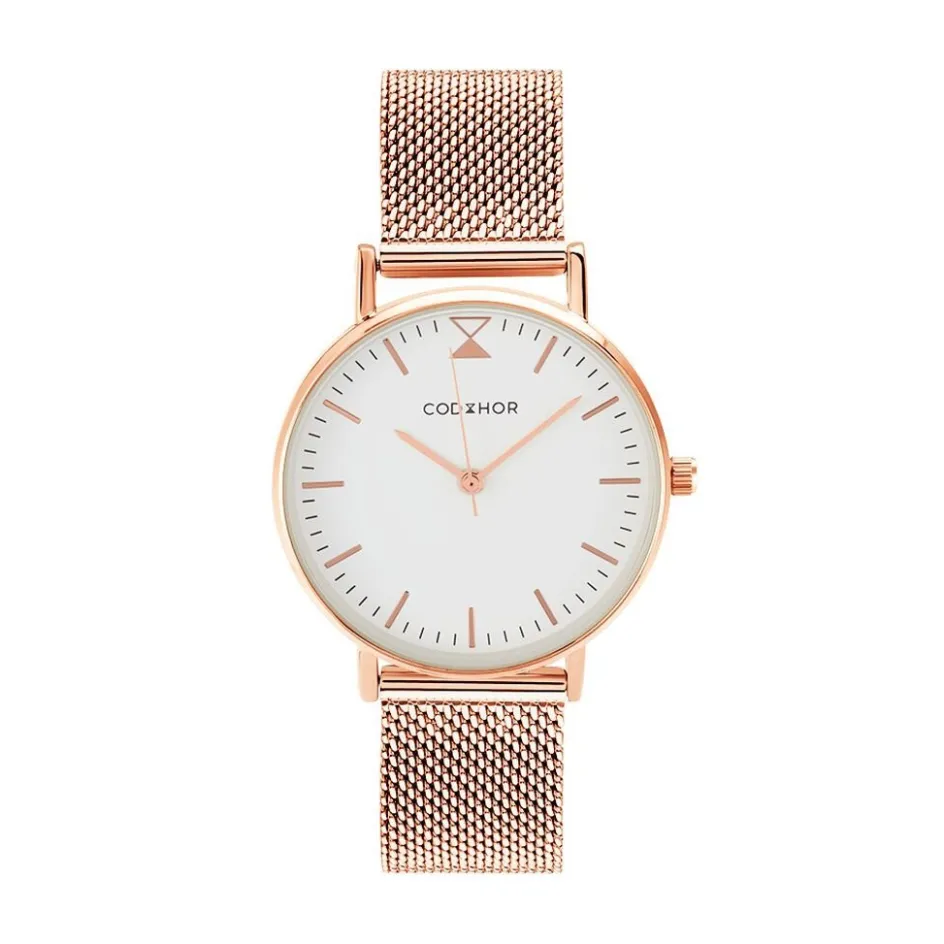 Hot CODHOR Montre Cindy Blanc cadran doré rose fond blanc bracelet acier doré